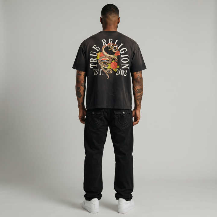 True Religion Floral Snake Oversized tee jet black - Shop-Tetuan