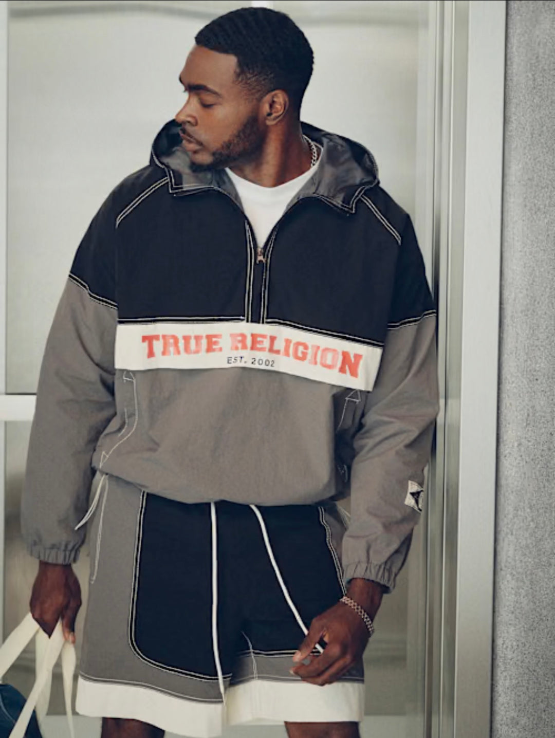 True Religion Color Block Big T Nylon Anorak granite grey/jet black