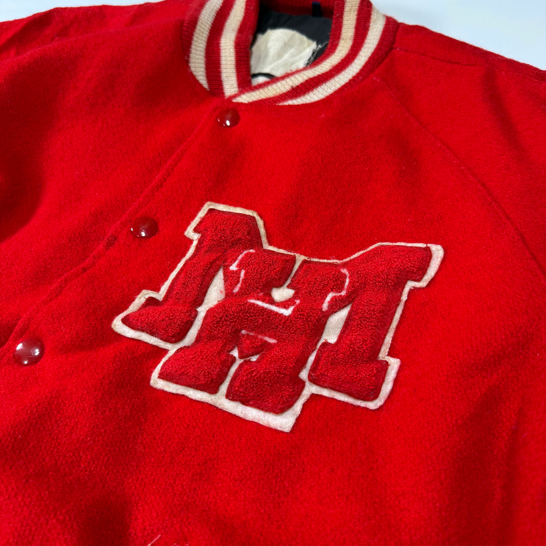 M&M Vintage 80s Wool Leather College Jacket red L - Shop-Tetuan