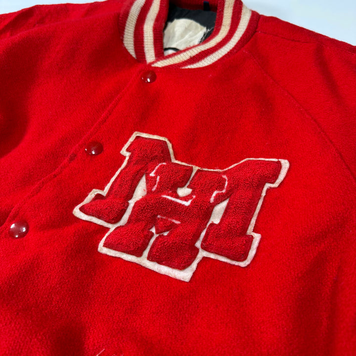M&M Vintage 80s Wool Leather College Jacket red L - Shop-Tetuan