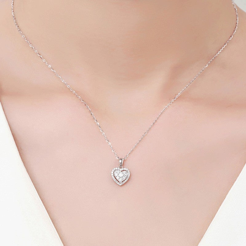 Micro Insert Zircon Love Heart Necklace silver