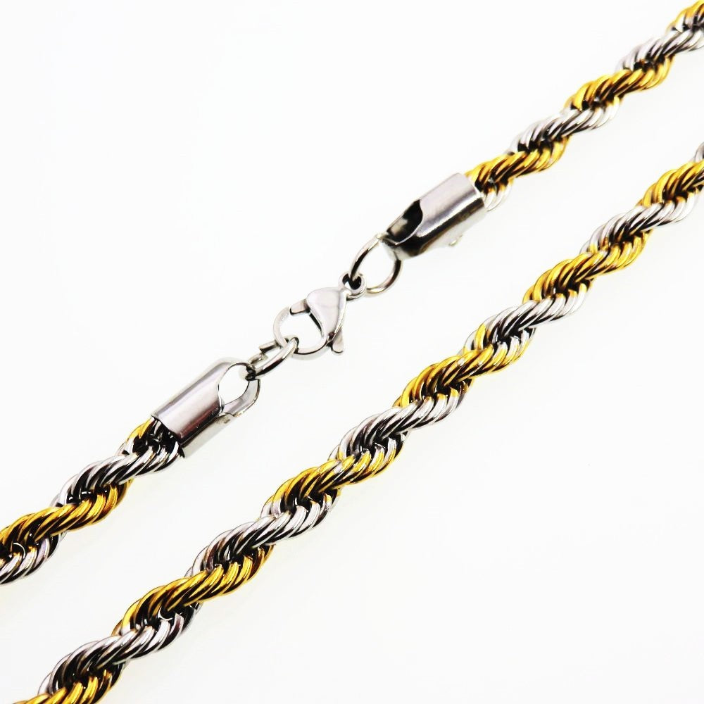 Twist Rope Chain Link Duo Tone Necklace Stainless Steel 7mm x 55cm