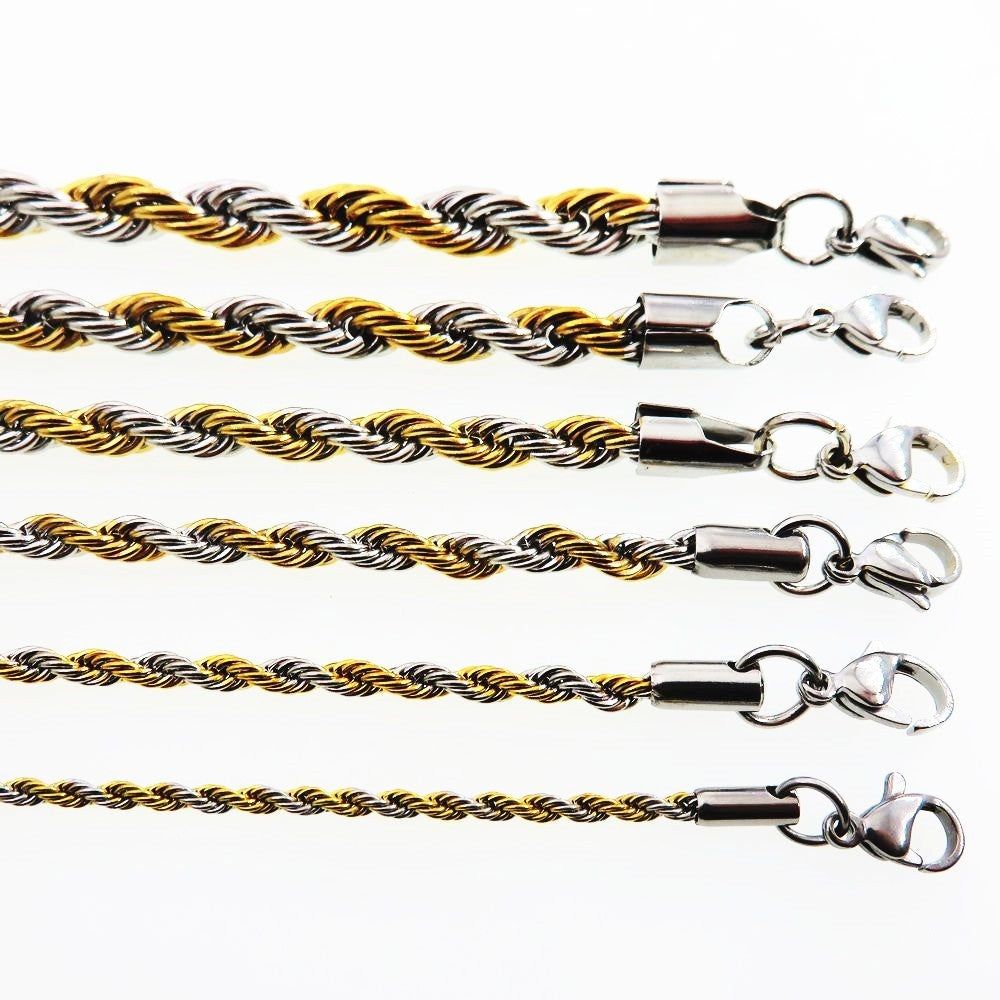 Twist Rope Chain Link Duo Tone Necklace Stainless Steel 7mm x 55cm