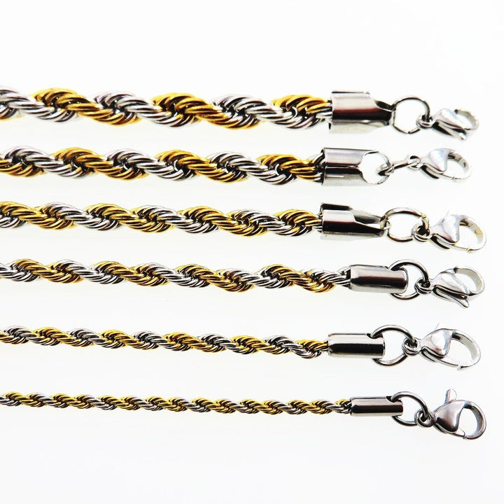 Twist Rope Chain Link Duo Tone Necklace Stainless Steel 7mm x 55cm