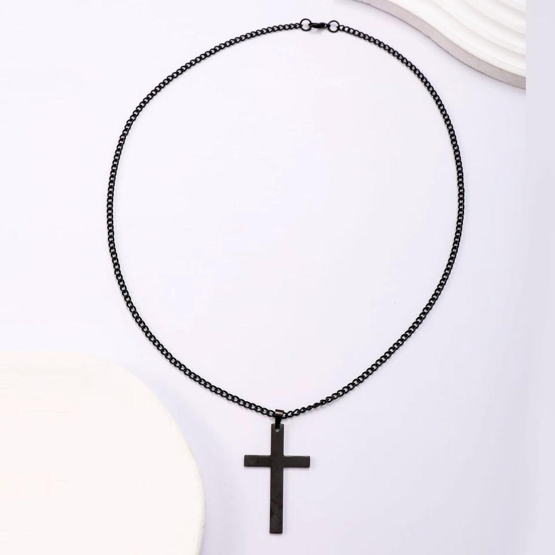 Basic Flat Cross Pendant Necklace black