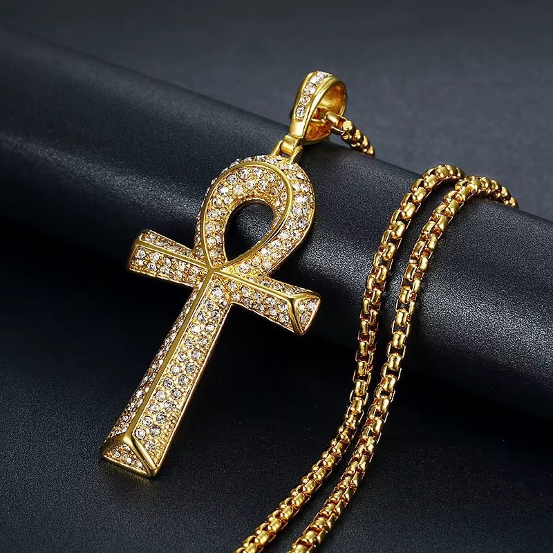 Iced Out ANK Cross Pendant Necklace gold - Shop-Tetuan