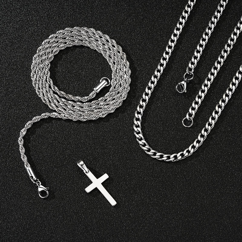 Double Layer Cross Pendant Chain silver