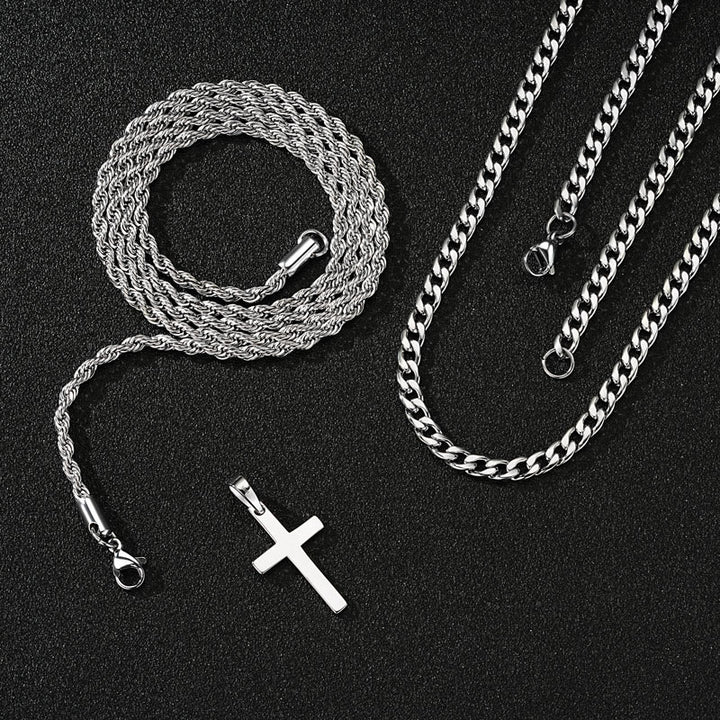 Double Layer Cross Pendant Chain silver