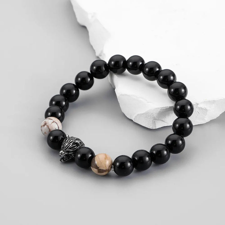 Natural Stone Wolf Head Black Beads blk