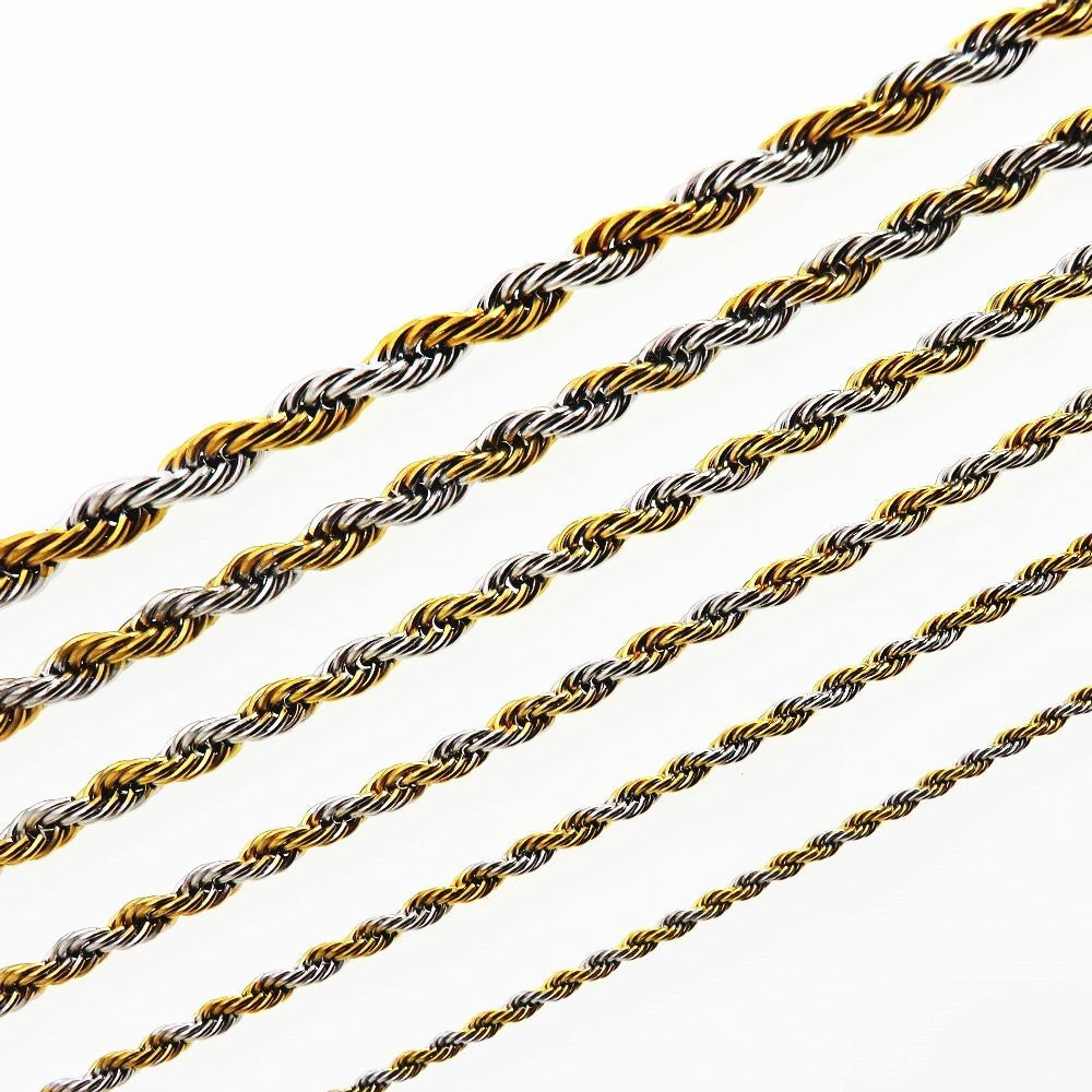 Twist Rope Chain Link Duo Tone Necklace Stainless Steel 7mm x 55cm