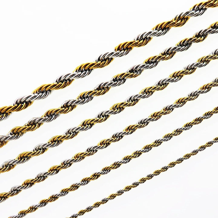Twist Rope Chain Link Duo Tone Necklace Stainless Steel 7mm x 55cm
