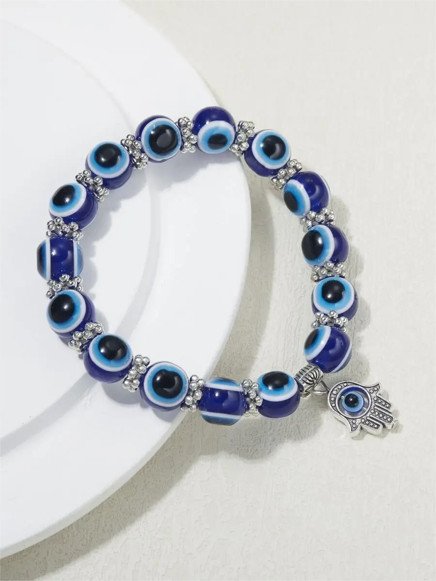 Hamsa Hand Bead Bracelet blue