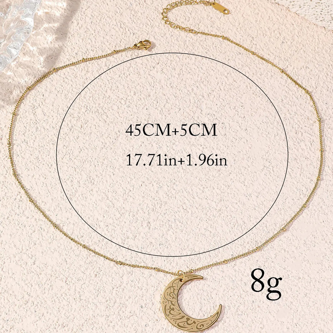 Moon Islamic Chain Pendant Necklace steel/gold