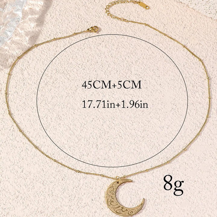 Moon Islamic Chain Pendant Necklace steel/gold
