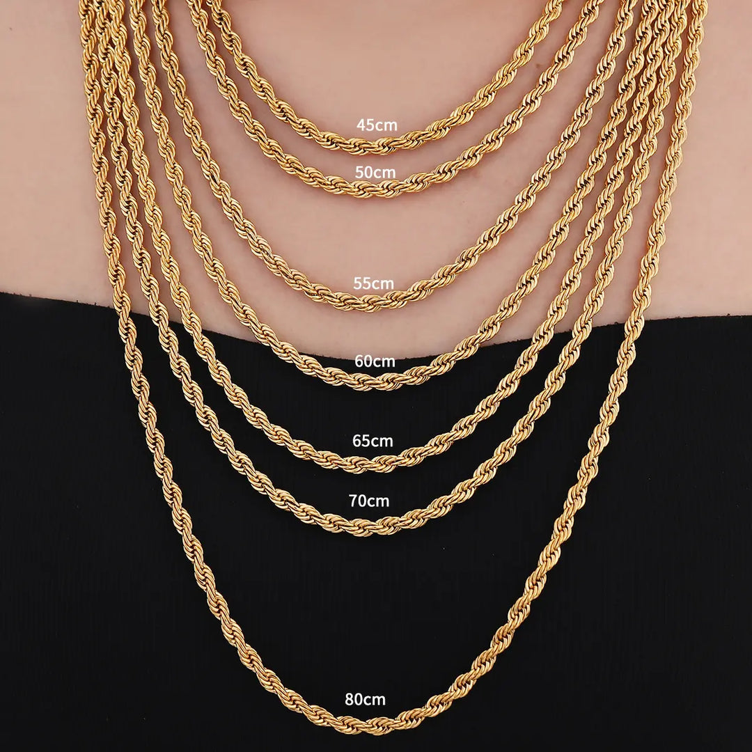 Twisted Rope Chain Necklace 55cm x 4mm gold - Shop-Tetuan
