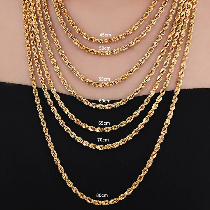 Twisted Rope Chain Necklace 55cm x 4mm gold - Shop-Tetuan