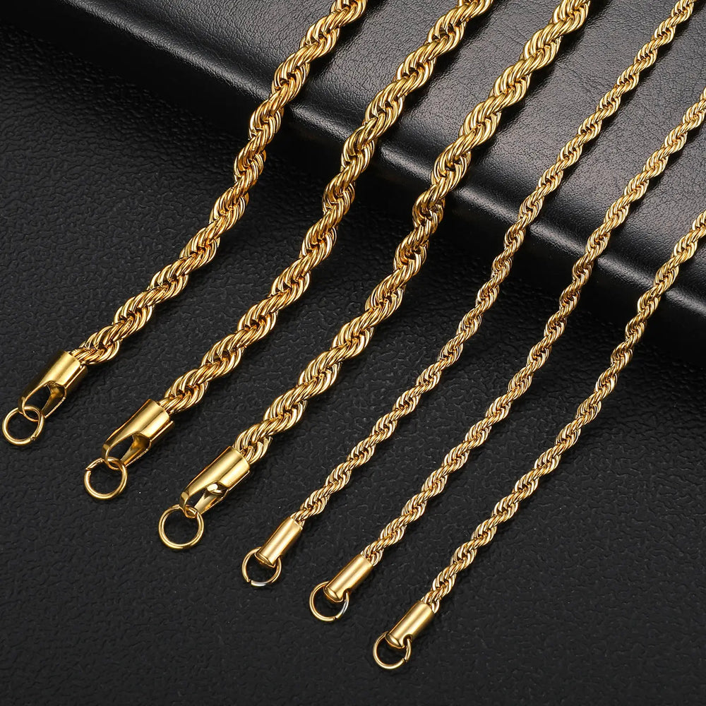 Twisted Rope Chain Necklace 55cm x 4mm gold - Shop-Tetuan