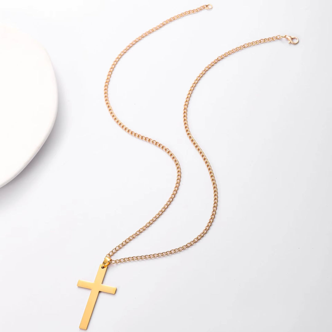 Basic Flat Cross Pendant Necklace gold