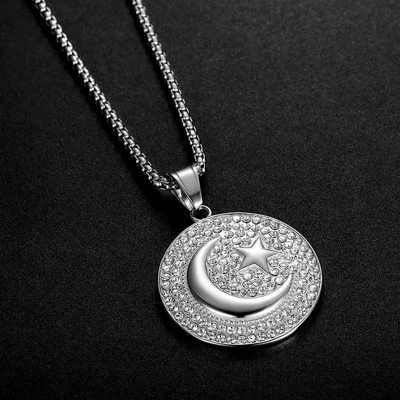 Moon & Star Chain Pendant Necklace steel