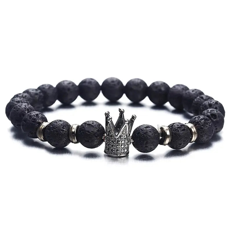 Micro Insert Zircon Crown Volcano Stone Beaded Bracelet black
