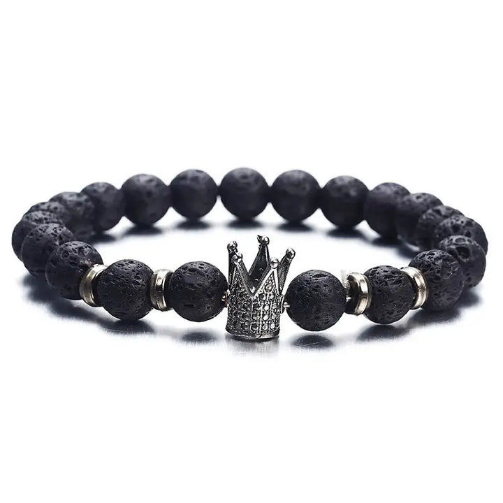 Micro Insert Zircon Crown Volcano Stone Beaded Bracelet black