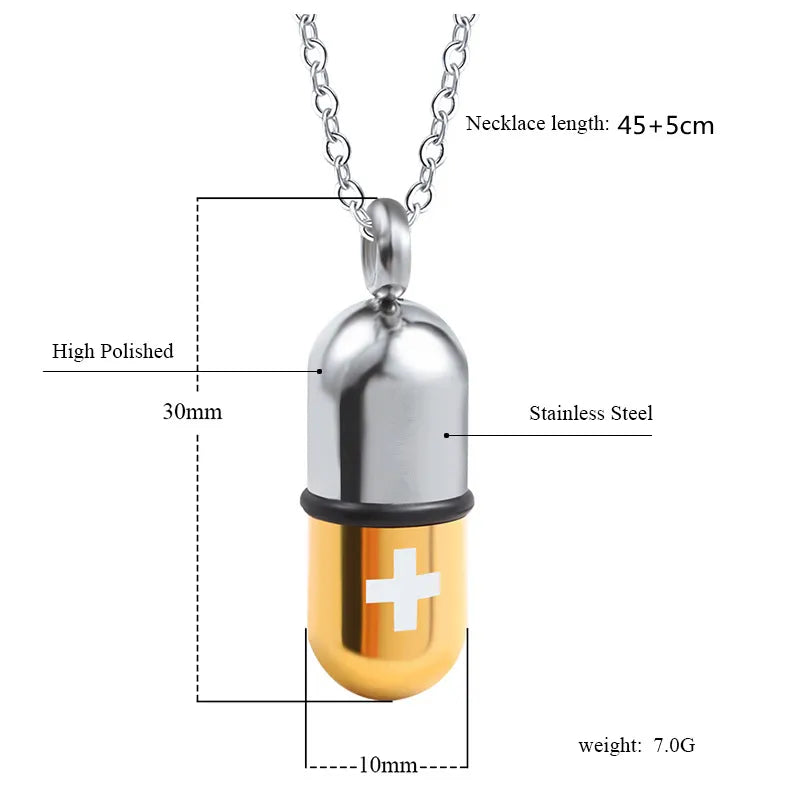 Pill Capsule Chain Pendant Necklace steel/black - Shop-Tetuan