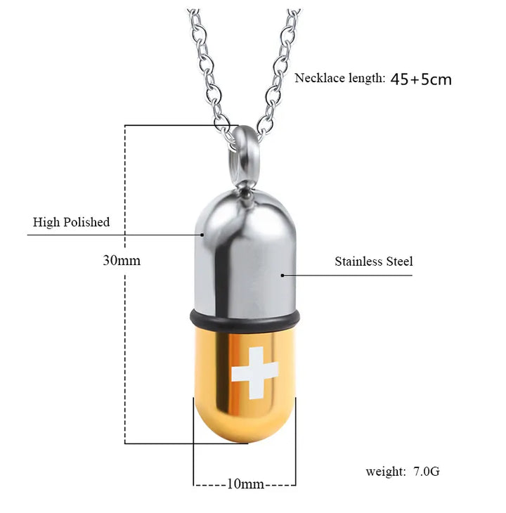 Pill Capsule Chain Pendant Necklace steel/black - Shop-Tetuan