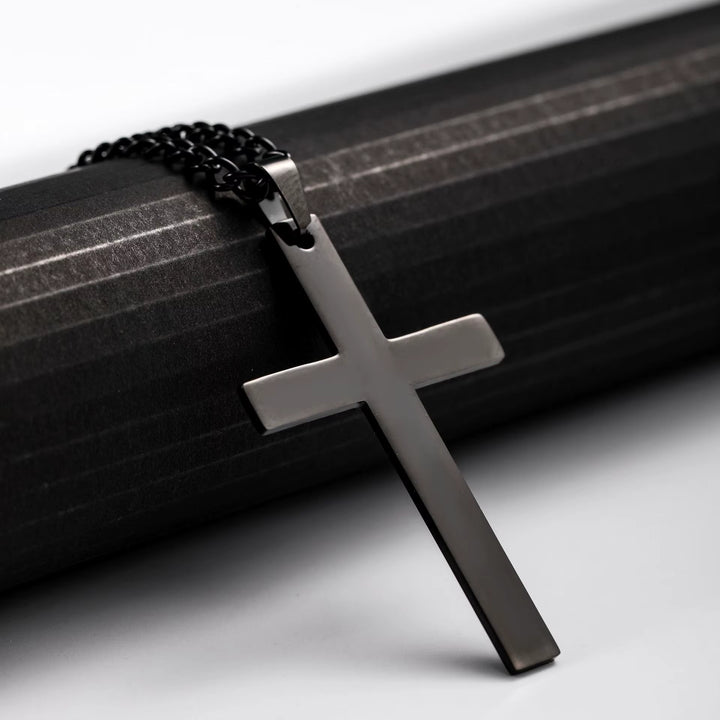 Basic Flat Cross Pendant Necklace black