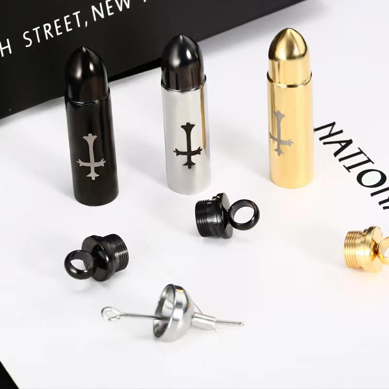 Openable Bullet With Cross Necklace black
