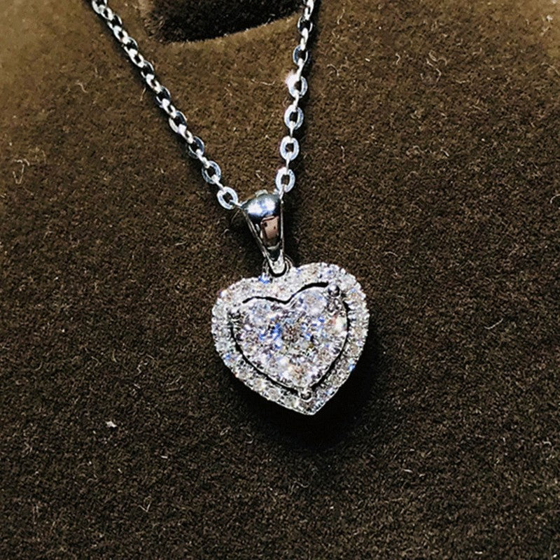 Micro Insert Zircon Love Heart Necklace silver