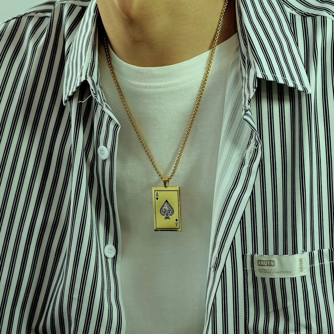 Ace Of Spades Pendant necklace steel/gold - Shop-Tetuan