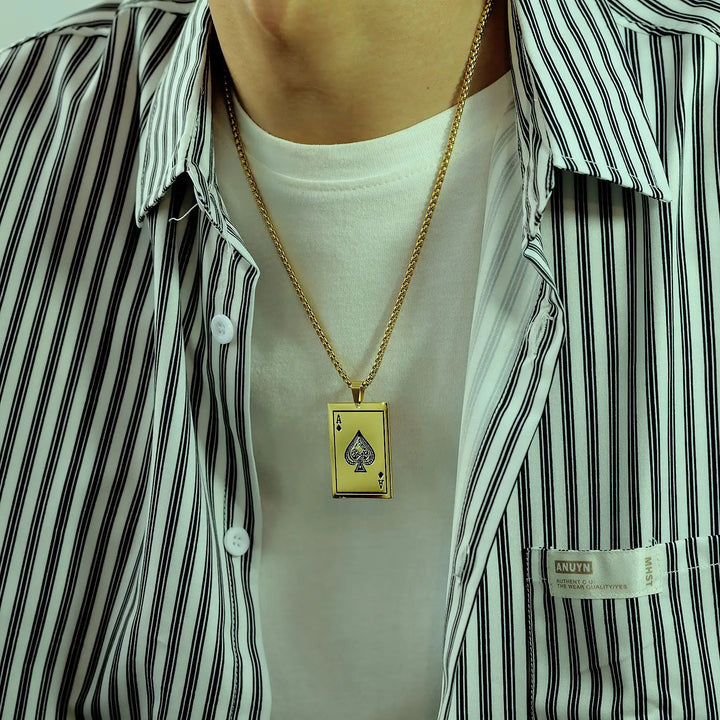 Ace Of Spades Pendant necklace steel/gold - Shop-Tetuan