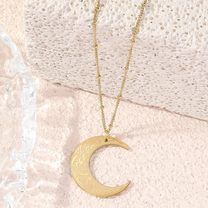 Moon Islamic Chain Pendant Necklace steel/gold