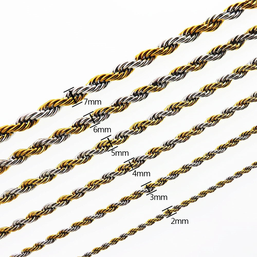Twist Rope Chain Link Duo Tone Necklace Stainless Steel 7mm x 55cm