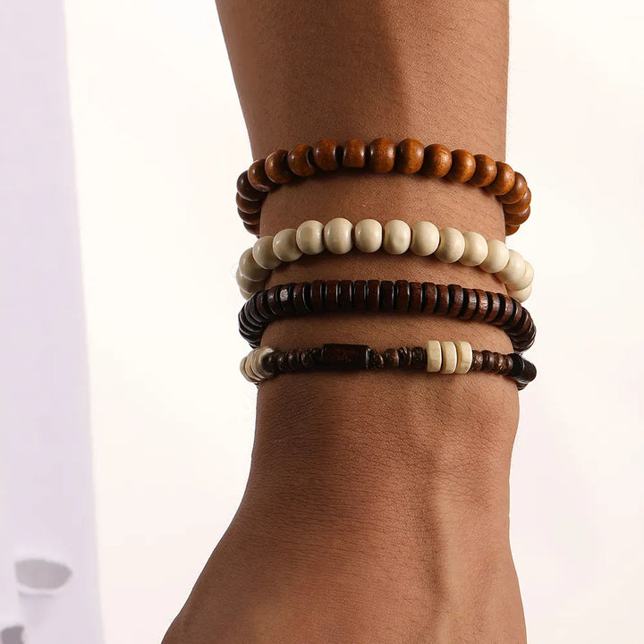 Retro Wooden Bead Bracelet Set