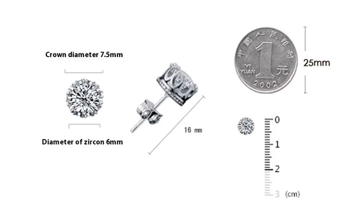Crown Zircon Stud Earring 7.5mm x 7.5mm gold