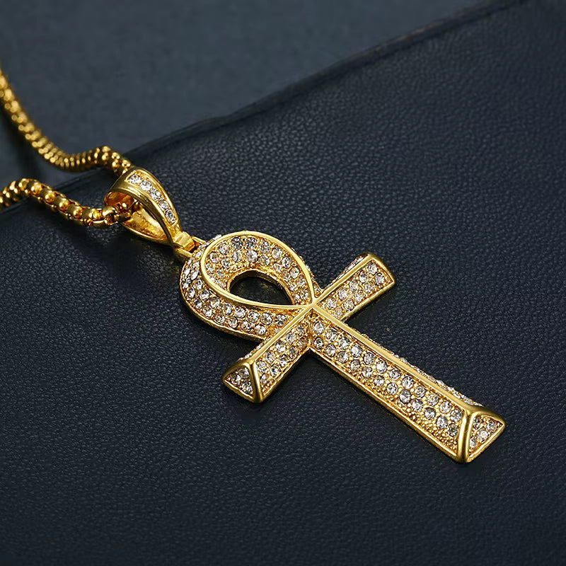 Iced Out ANK Cross Pendant Necklace gold - Shop-Tetuan