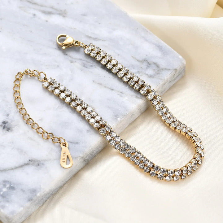 Tennis 2row Bracelet With Zircon gold - Shop-Tetuan