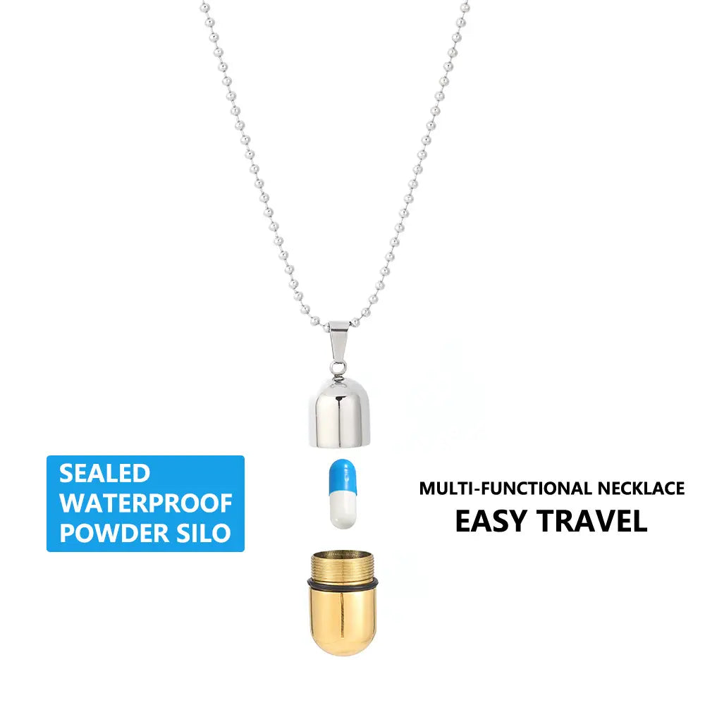 Pill Capsule Chain Pendant Necklace steel/gold - Shop-Tetuan