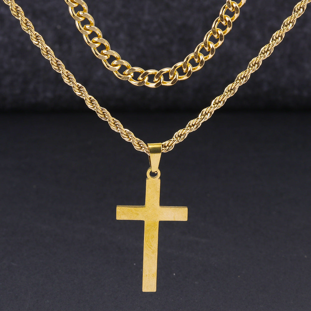 Double Layer Cross Pendant Chain gold