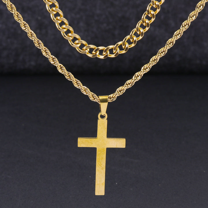 Double Layer Cross Pendant Chain gold
