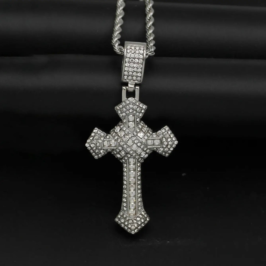 Diamond Cross Chain Pendant Necklace steel - Shop-Tetuan
