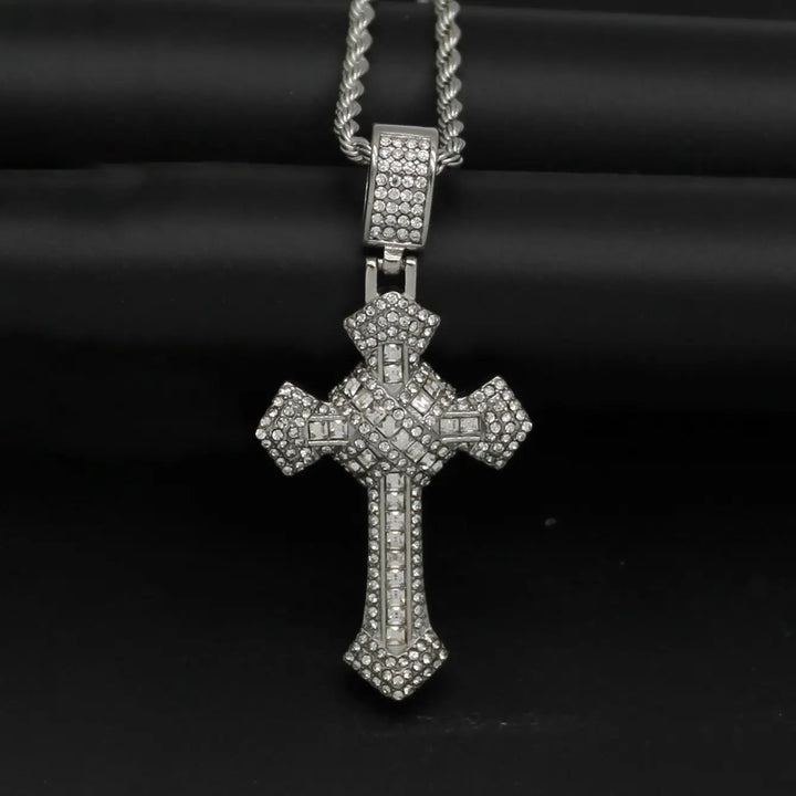 Diamond Cross Chain Pendant Necklace steel - Shop-Tetuan