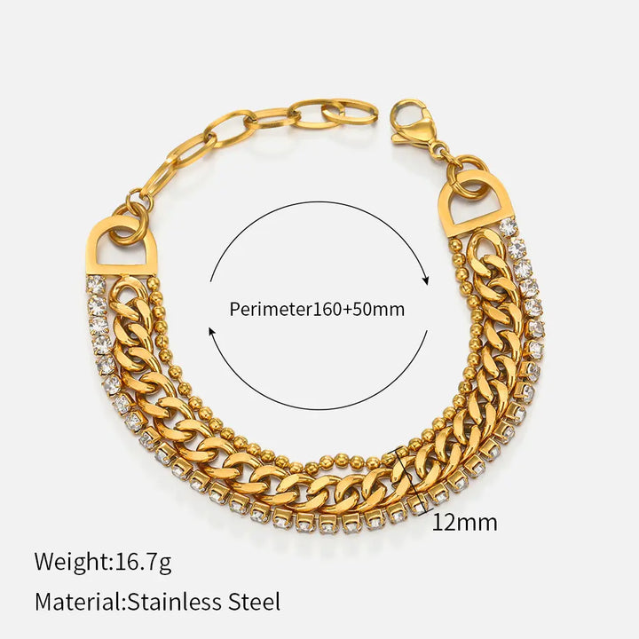Three Layer Bead Cuban Zirconia Bracelet steel/gold - Shop-Tetuan