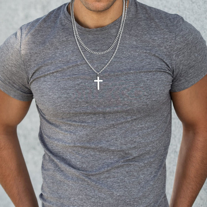 Double Layer Cross Pendant Chain silver