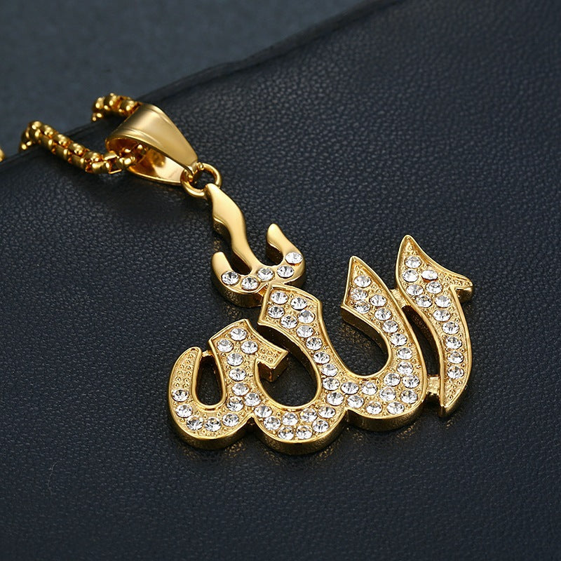 Allah Pendant Necklaces With Stones steel/gold