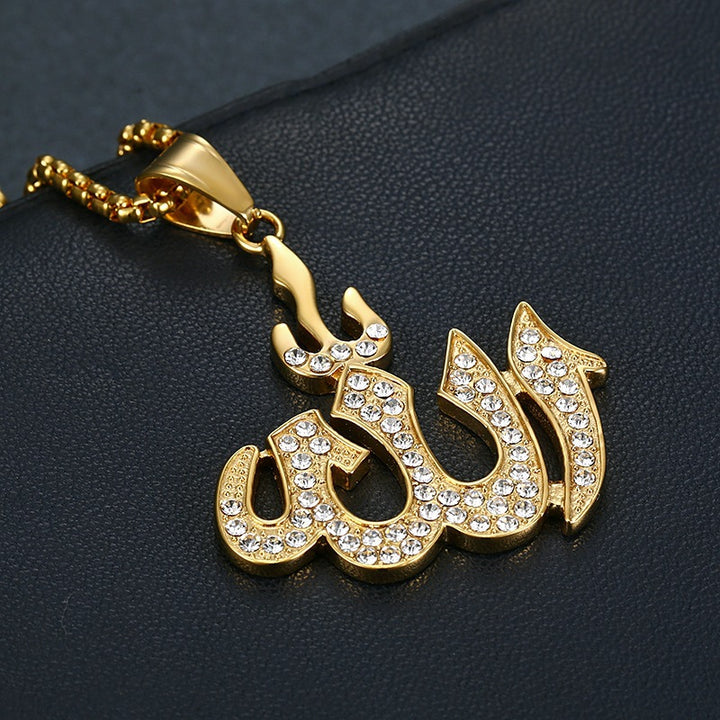 Allah Pendant Necklaces With Stones steel/gold