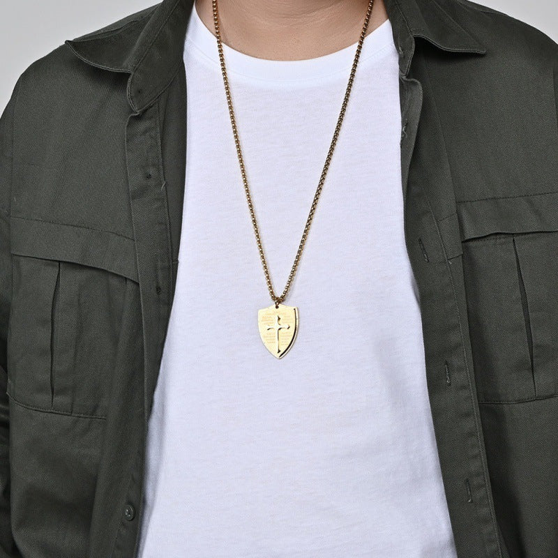 Shield Cross Chain Pendant Necklace gold