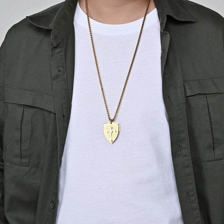 Shield Cross Chain Pendant Necklace gold