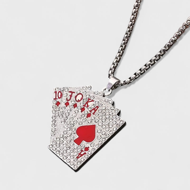 Playing Cards Pendant Necklace silver/red